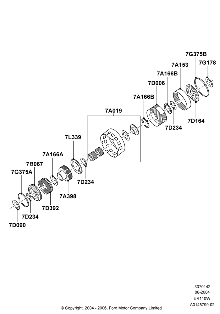 42C - Planetary Gear Sets, 5 Speed Auto 5R110W - HI/Torque, 5R110W 5 Speed Auto Trans NAAO; 02/AUG/2004