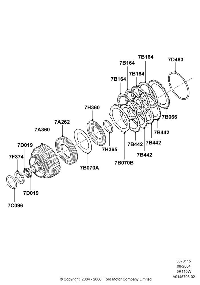 15C - Forward Clutch and Components, 5 Speed Auto 5R110W - HI/Torque, 5R110W 5 Speed Auto Trans NAAO; 02/AUG/2004