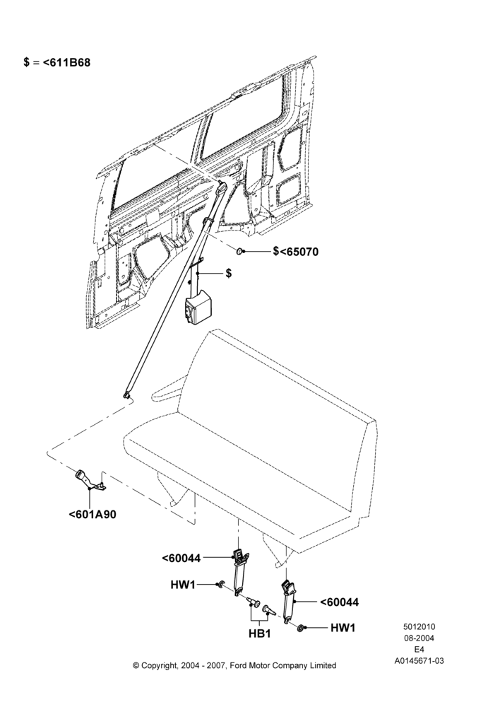 10A - Rear Seat Belts, With 2nd Row Bench Seat - 3 Passngr, With Crew Van Package; 02/AUG/2004-06/AUG/2007