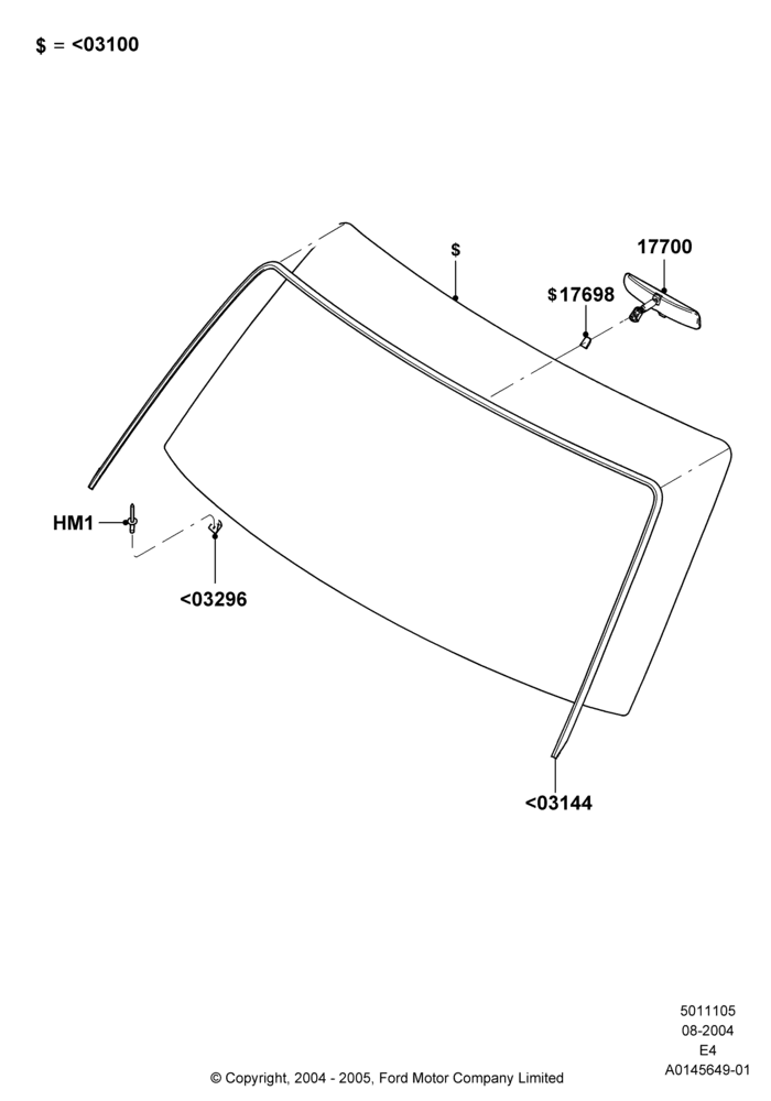 05A - Windshield/Inside Rear View Mirror, Production Installed; 02/AUG/2004