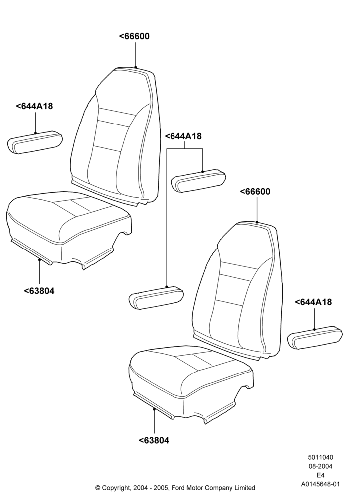 40A - Rear Seat Covers, With 2nd Row Dual Captain Chairs; 02/AUG/2004-06/AUG/2007
