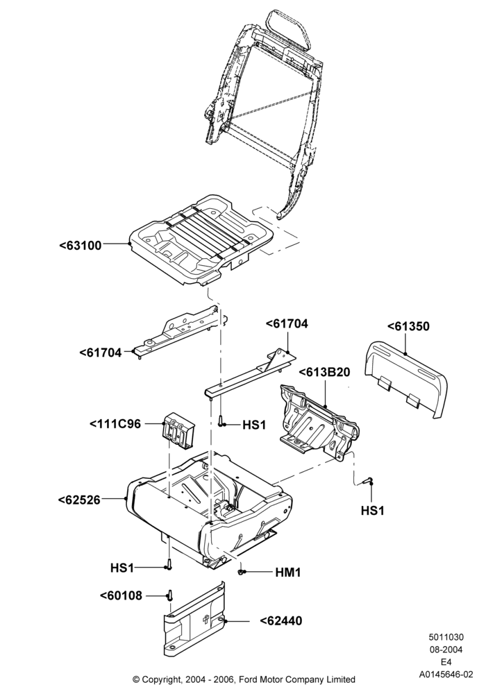 30A - Rear Seat Base, With 2nd Row Dual Captain Chairs, For Drivers Side; 02/AUG/2004-06/AUG/2007