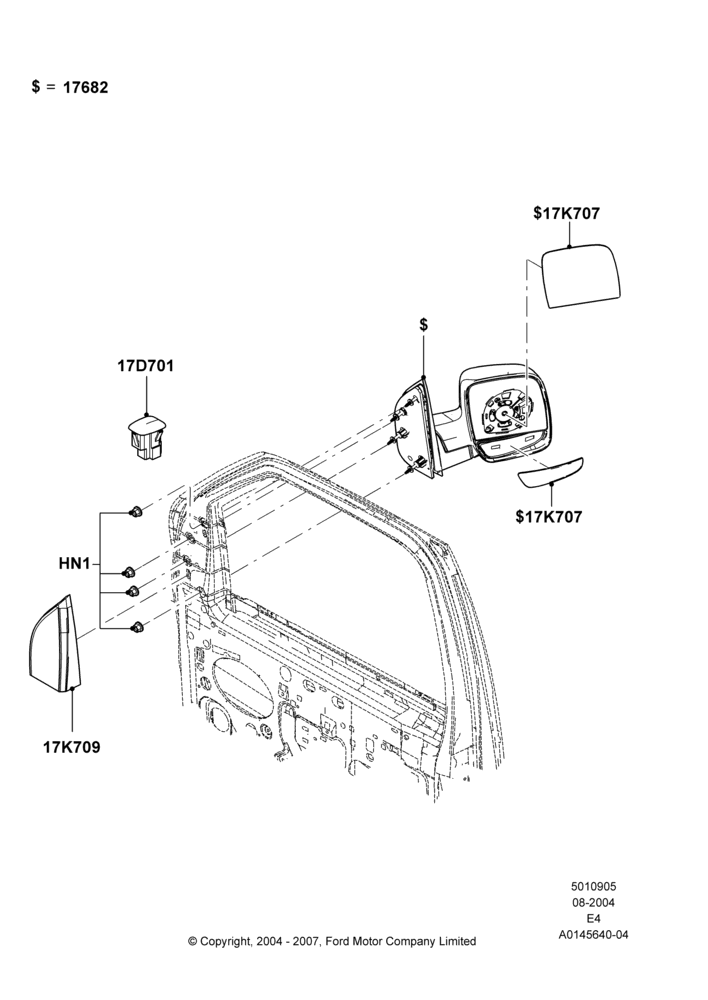 05A - Exterior Rear View Mirror, Dual Sail Mtd Hand Set Mirrors; 02/AUG/2004-16/OCT/2006