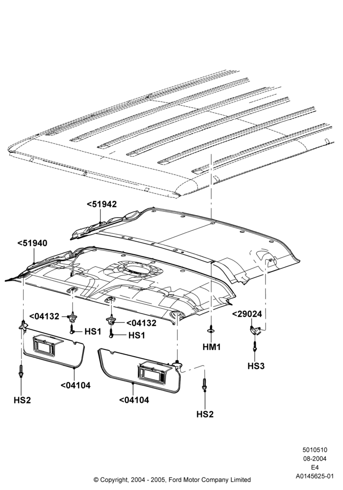 10A - Headlining and Sun Visors, With Partial Headlining - Moulded; 02/AUG/2004-18/APR/2005