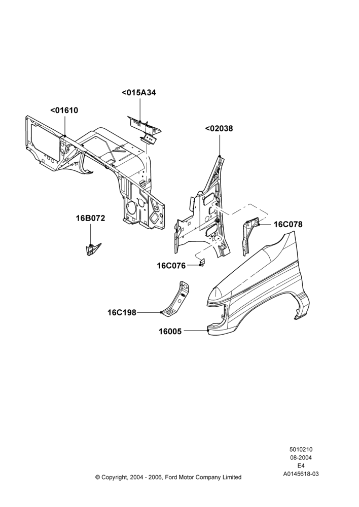 10A - Dash Panel and Front Fenders, Cutaway, Extended Van, Extended Wagon, Regular Van, Regular Wagon; 02/AUG/2004-06/AUG/2007