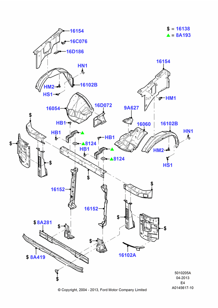 05A - Front Panels, Aprons & Side Members, Cutaway, Extended Van, Extended Wagon, Regular Van, Regular Wagon; 02/AUG/2004-06/AUG/2007