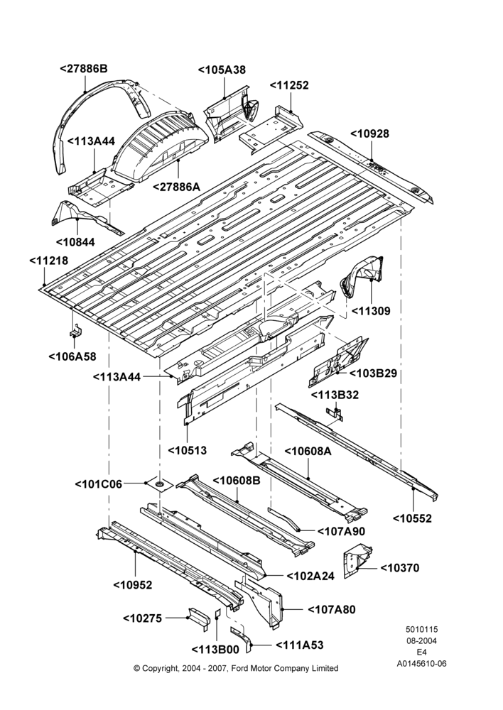 15A - Floor Pan - Center and Rear, Regular Van, Regular Wagon; 02/AUG/2004-06/AUG/2007