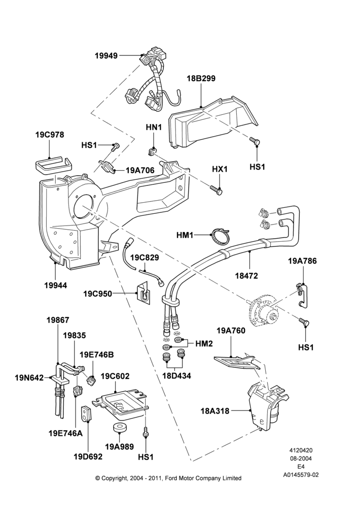 20 - Auxiliary A/C External Components, With Auxiliary Air Conditioning; 02/AUG/2004