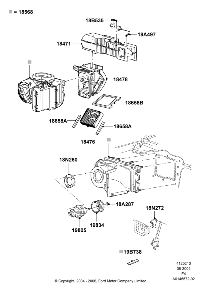 10A - Heater/Air Cond.Internal Components, Less Air Conditioning, Less Stripped Chassis; 02/AUG/2004