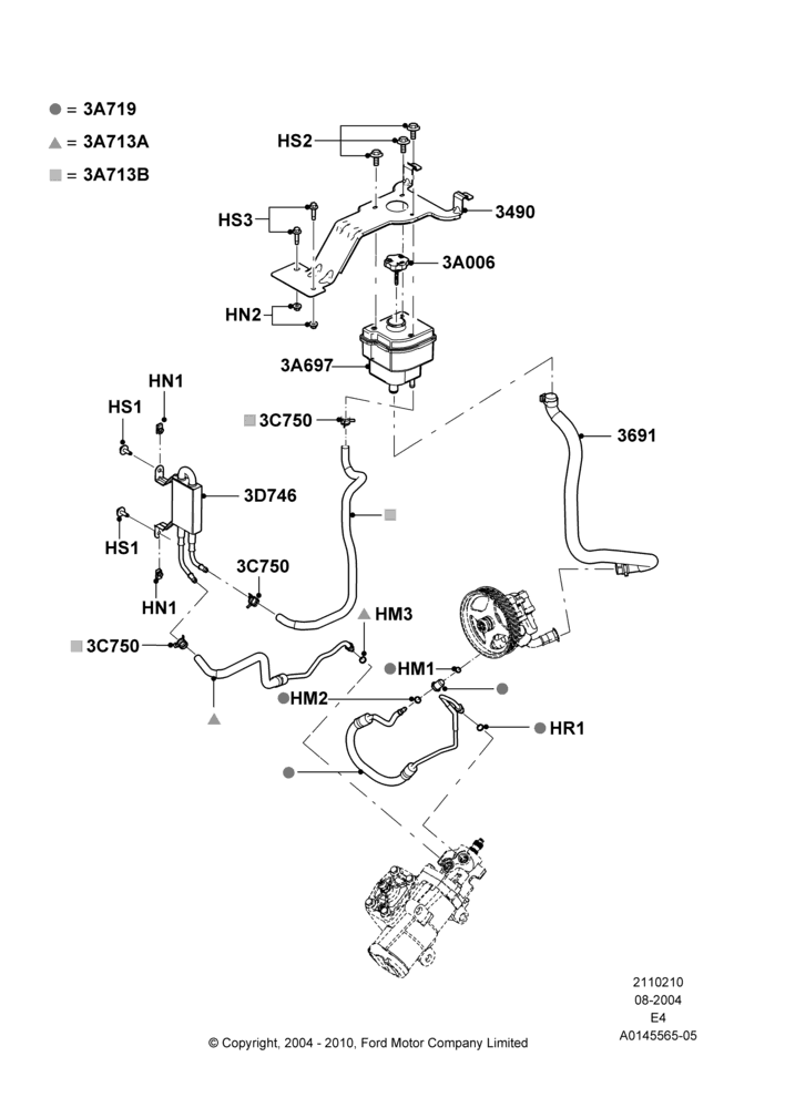 10A - Supply & Return Hoses - Power Strg, Ford 150 Series, Ford 250 Series, Ford 350 Series; 02/AUG/2004-06/AUG/2007