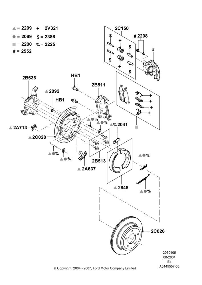 05A - Rear Brake Discs and Calipers, 150 Series; 02/AUG/2004-16/OCT/2006