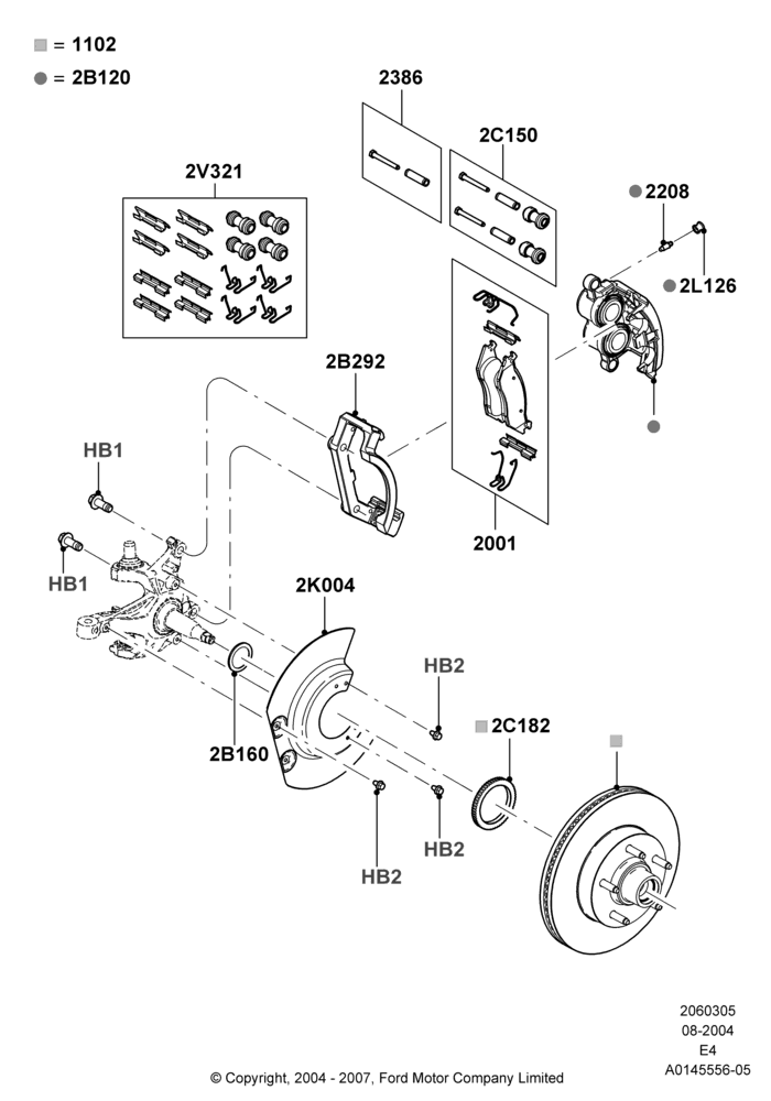 05A - Front Brake Discs and Calipers, 150 Series; 02/AUG/2004-16/OCT/2006
