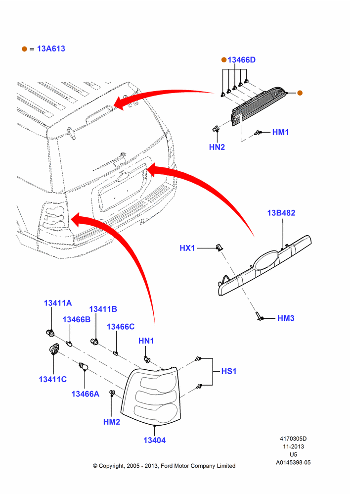 Rear Lamps, (-)"Japan", (-)"KOR", Ford Series, Tail lamps - Level 1