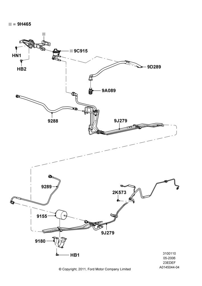 10B - Fuel Lines, 2.3LI4 16v Gas/Electric DOHC Hybrid; 01/MAY/2006-08/JAN/2007