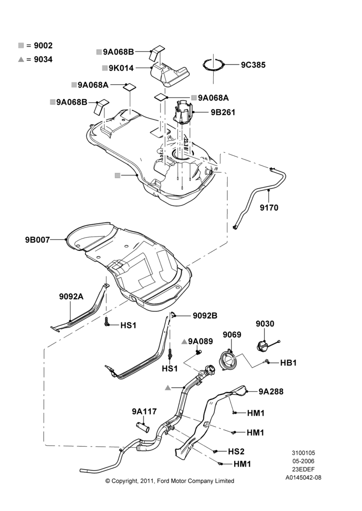 05B - Fuel Tank, 2.3LI4 16v Gas/Electric DOHC Hybrid; 01/MAY/2006-08/JAN/2007