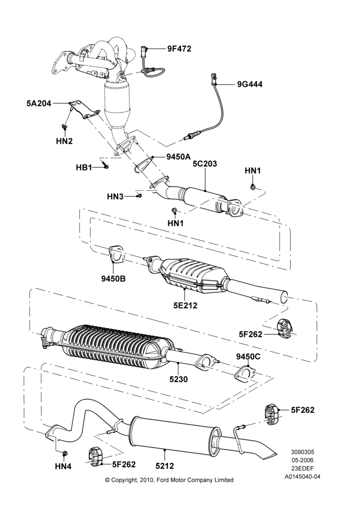Exhaust System, 2.3LI4 16v Gas/Electric DOHC Hybrid