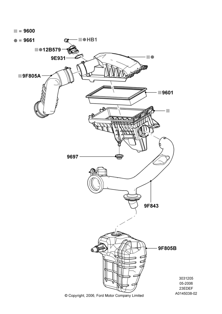 05B - Air Cleaner, 2.3LI4 16v Gas/Electric DOHC Hybrid; 01/MAY/2006-23/JUN/2008