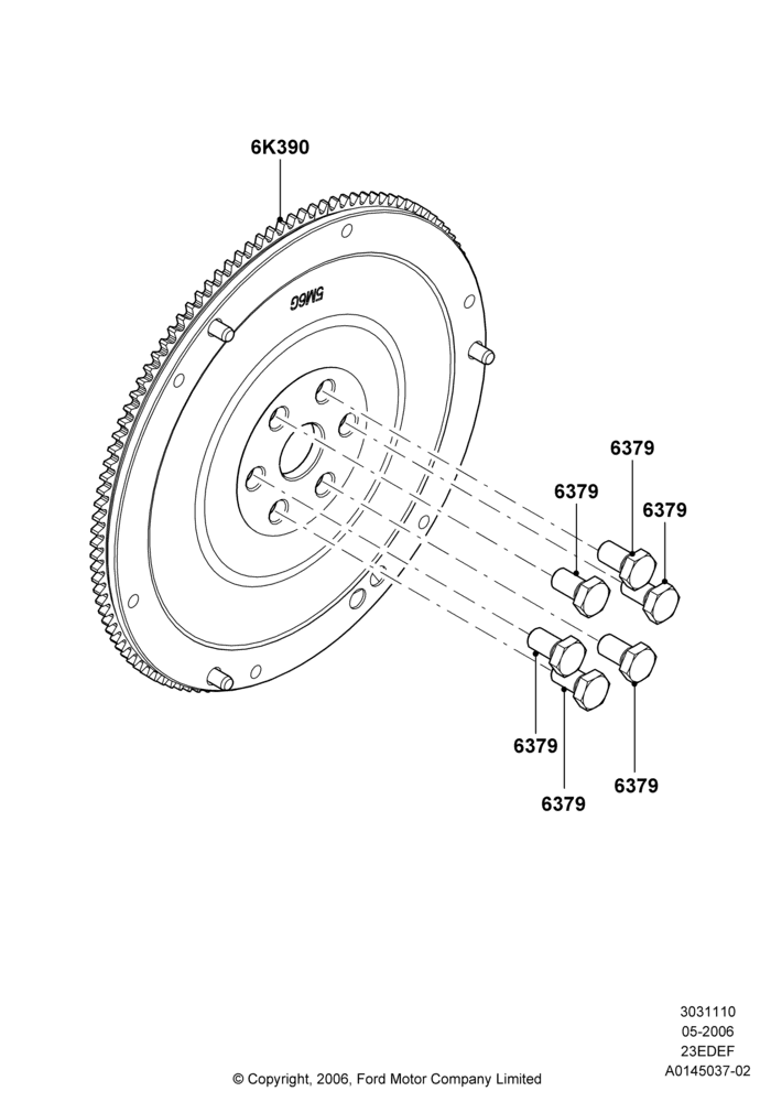 10B - Flywheel, 2.3LI4 16v Gas/Electric DOHC Hybrid; 01/MAY/2006-23/JUN/2008