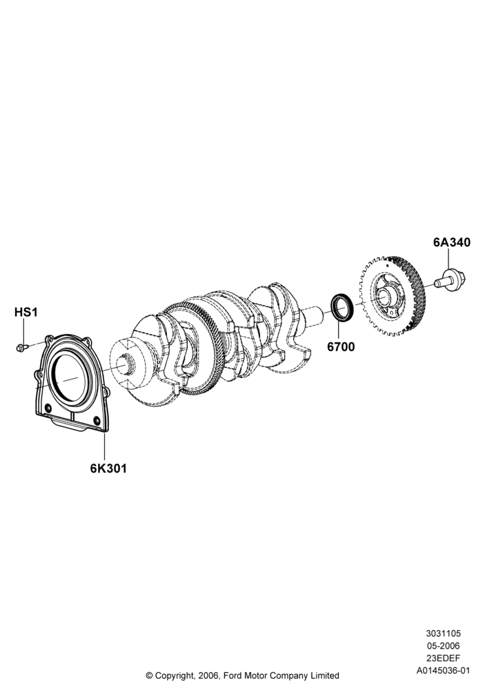 05B - Crankshaft/Pistons and Bearings, 2.3LI4 16v Gas/Electric DOHC Hybrid; 01/MAY/2006-23/JUN/2008