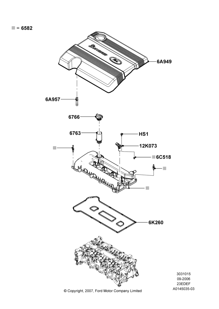 15B - Cylinder Head Cover, 2.3LI4 16v Gas/Electric DOHC Hybrid; 01/MAY/2006-23/JUN/2008
