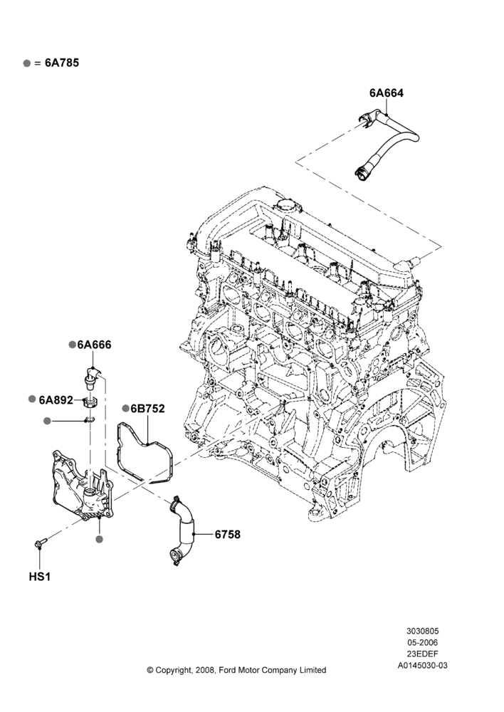 05B - Emission Control - Crankcase, 2.3LI4 16v Gas/Electric DOHC Hybrid; 01/MAY/2006-23/JUN/2008