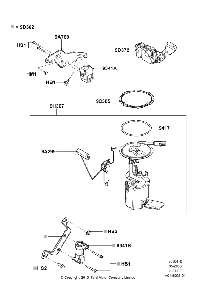 10B - Fuel Pump And Sender Unit, 2.3LI4 16v Gas/Electric DOHC Hybrid; 01/MAY/2006-08/JAN/2007