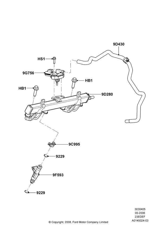 05B - Fuel Injectors and Pipes, 2.3LI4 16v Gas/Electric DOHC Hybrid; 01/MAY/2006-23/JUN/2008