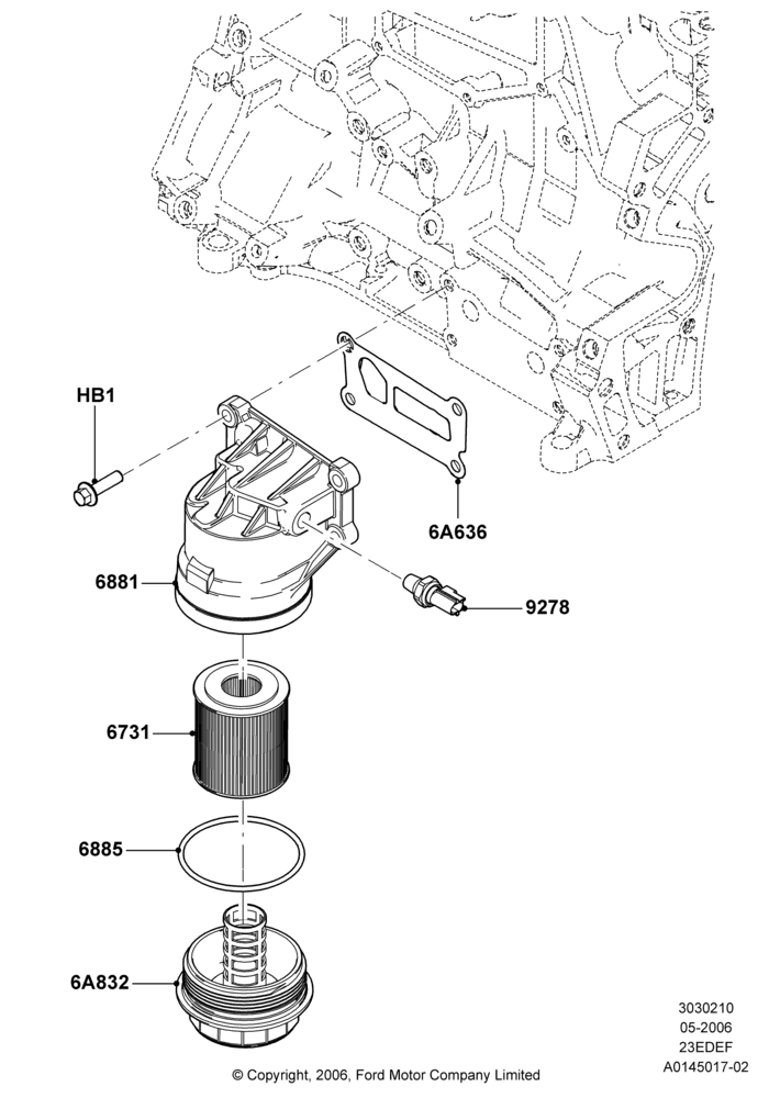 10B - Oil Cooler and Filter, 2.3LI4 16v Gas/Electric DOHC Hybrid; 01/MAY/2006-23/JUN/2008