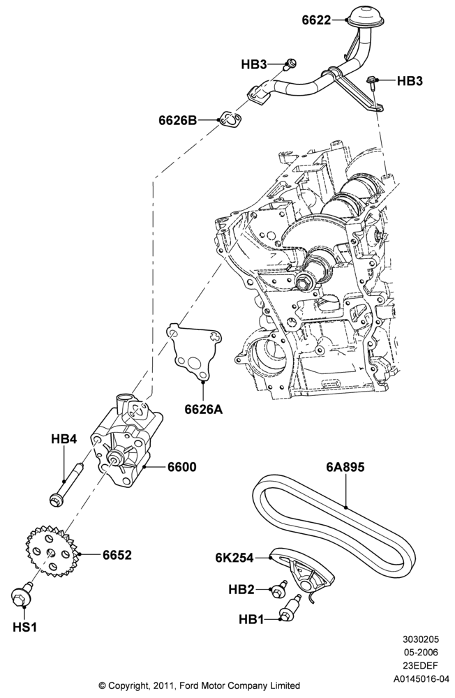 05B - Oil Pump, 2.3LI4 16v Gas/Electric DOHC Hybrid; 01/MAY/2006-23/JUN/2008