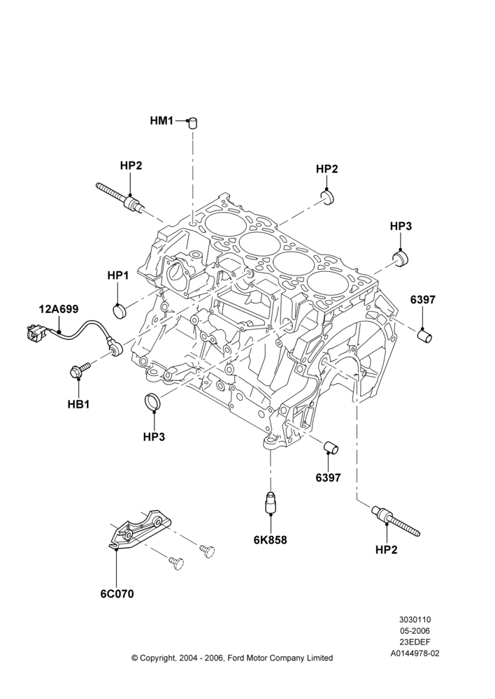 10B - Cylinder Block and Plugs, 2.3LI4 16v Gas/Electric DOHC Hybrid; 01/MAY/2006-23/JUN/2008