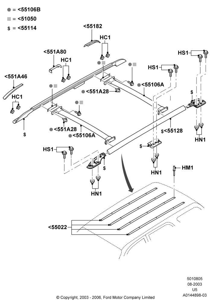 05D - Roof Rack Systems, Production Installed; 04/AUG/2003-02/AUG/2004