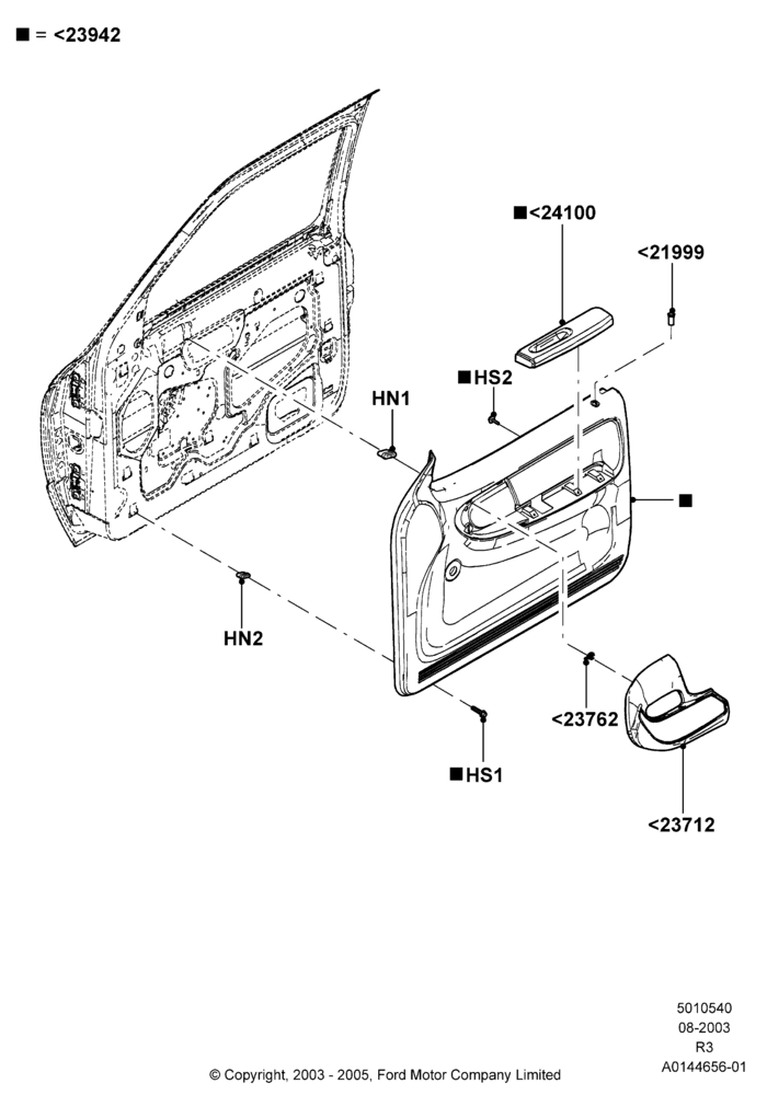 40B - Front Door Trim Panels, Less Power Equipment Group; 04/AUG/2003-16/DEC/2011