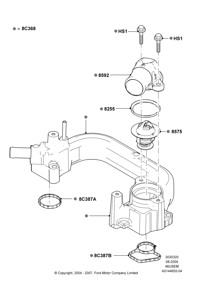 20A - Thermostat/Housing & Related Parts, 4.6L 3V V8; 19/JUL/2005-16/DEC/2010