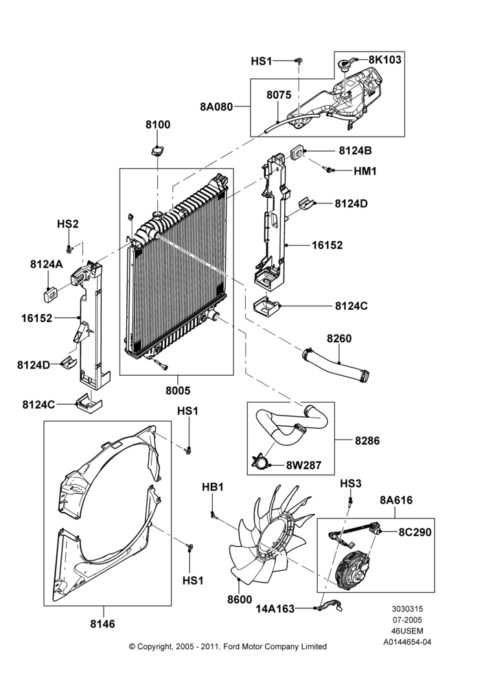 15A - Radiator/Coolant Overflow Container, 4.6L 3V V8; 19/JUL/2005-16/DEC/2010