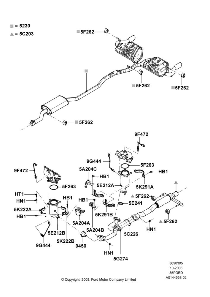 05A - Exhaust System, 3.5L 4V DOHC VCT SMPI V6 Gas; 06/NOV/2006-26/AUG/2009