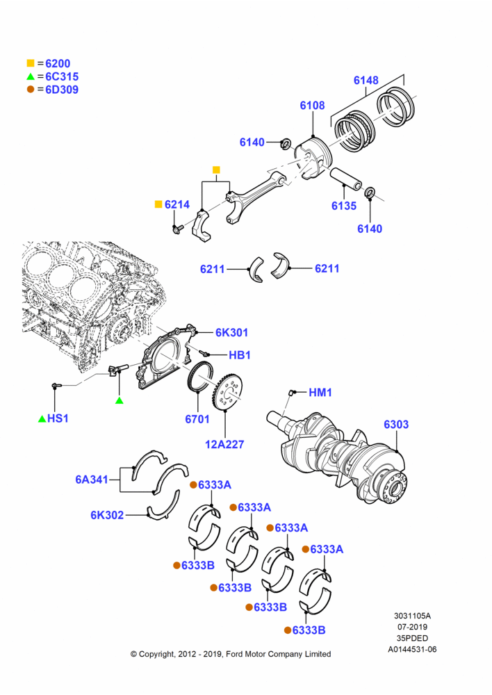 05A - Crankshaft/Pistons and Bearings, 3.5L 4V DOHC VCT SMPI V6 Gas; 06/NOV/2006-12/JUL/2010