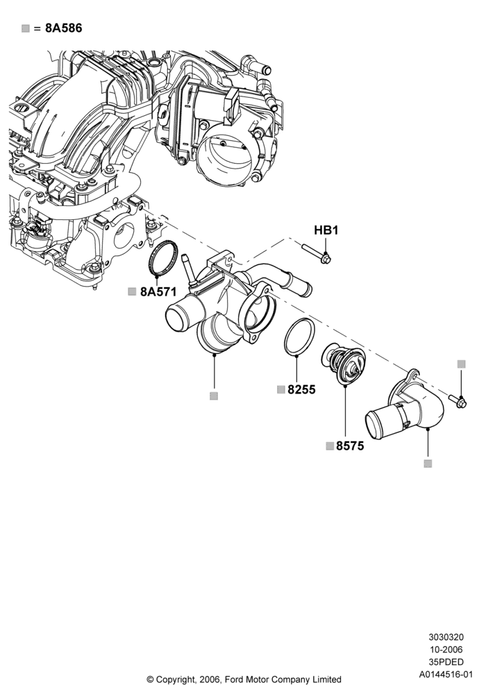 20A - Thermostat/Housing & Related Parts, 3.5L 4V DOHC VCT SMPI V6 Gas; 06/NOV/2006-12/JUL/2010