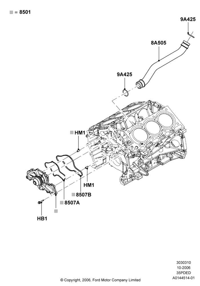 10A - Water Pump, 3.5L 4V DOHC VCT SMPI V6 Gas; 06/NOV/2006-12/JUL/2010