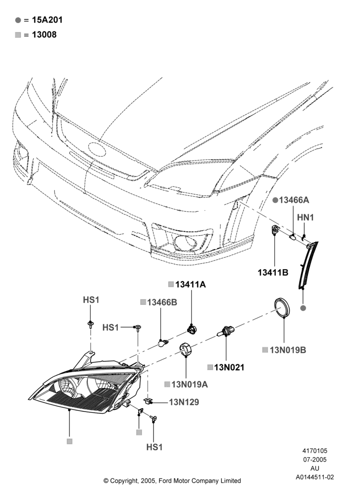 05G - Headlamps and Front Flasher Lamps, With Exterior Appearance Pack; 18/JUL/2005-27/AUG/2007