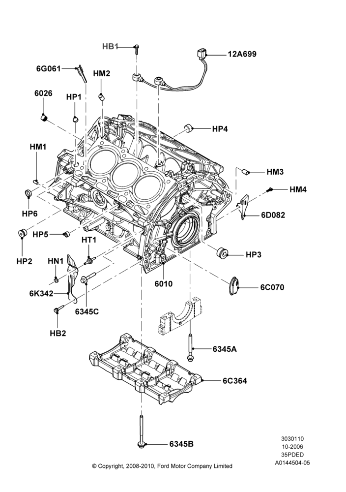 10A - Cylinder Block and Plugs, 3.5L 4V DOHC VCT SMPI V6 Gas; 06/NOV/2006-12/JUL/2010