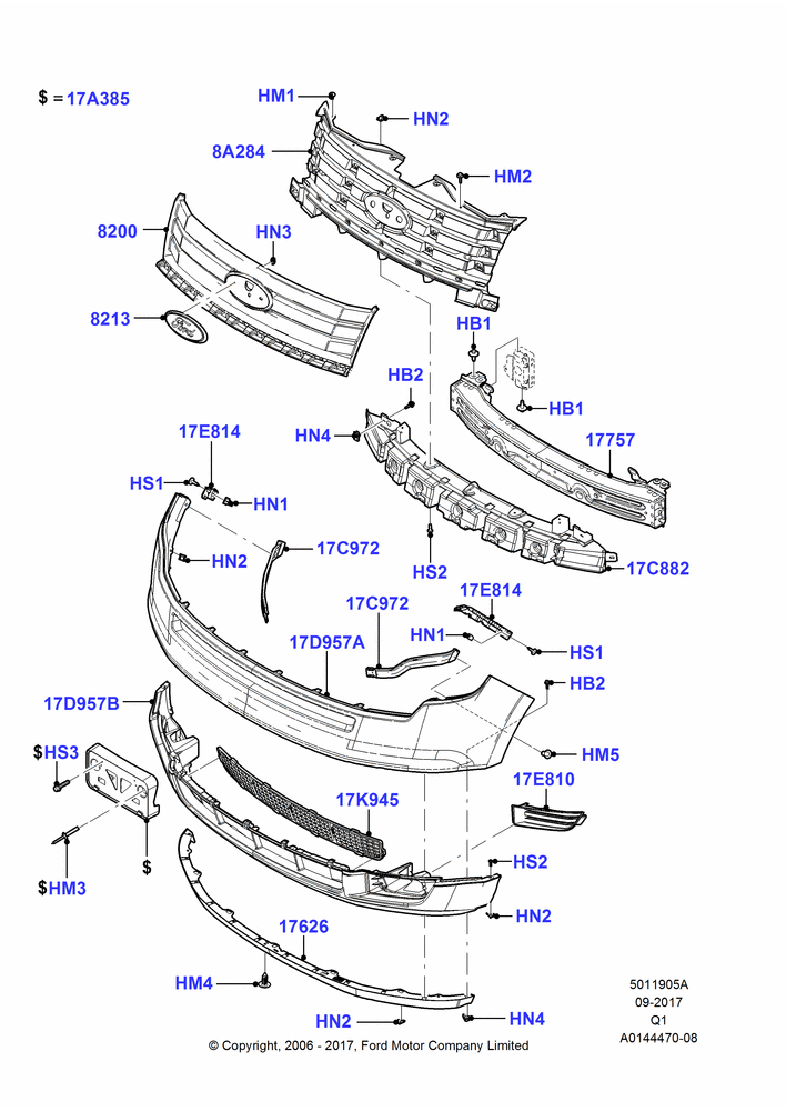 05A - Radiator Grille and Front Bumper, Ford Series, Less ST Version; 06/NOV/2006-12/JUL/2010