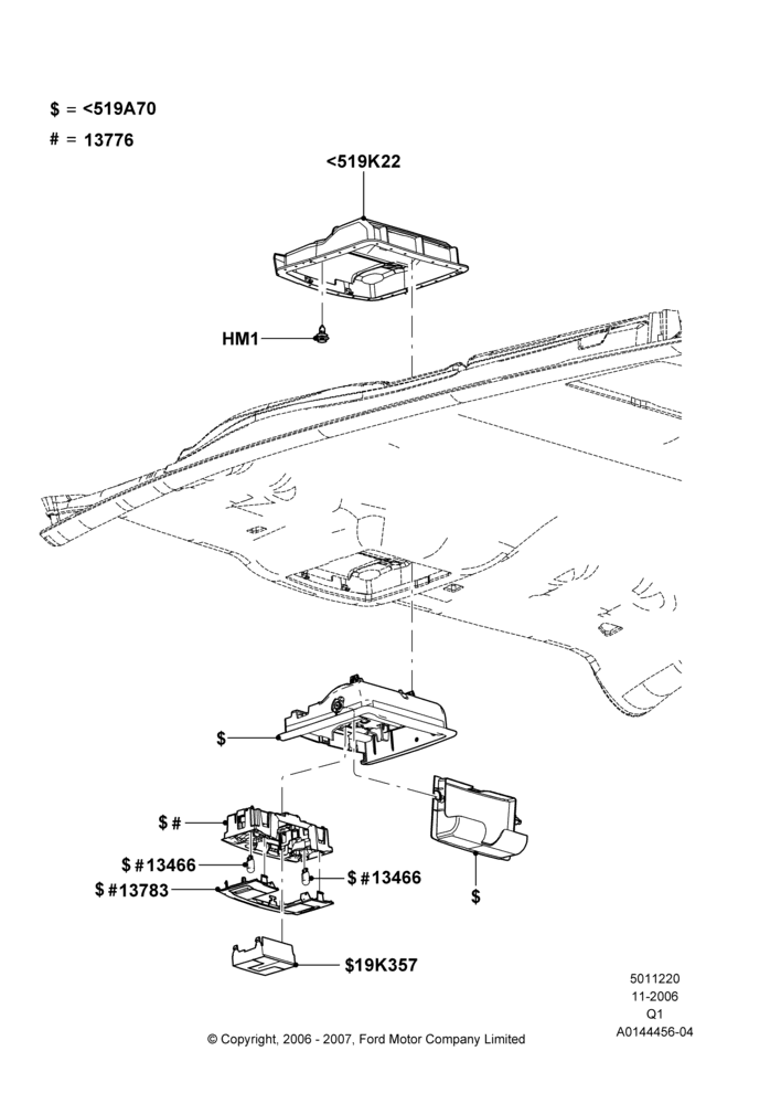 20A - Console - Overhead, Ford Series, Less Sun Roof; 06/NOV/2006-24/DEC/2014