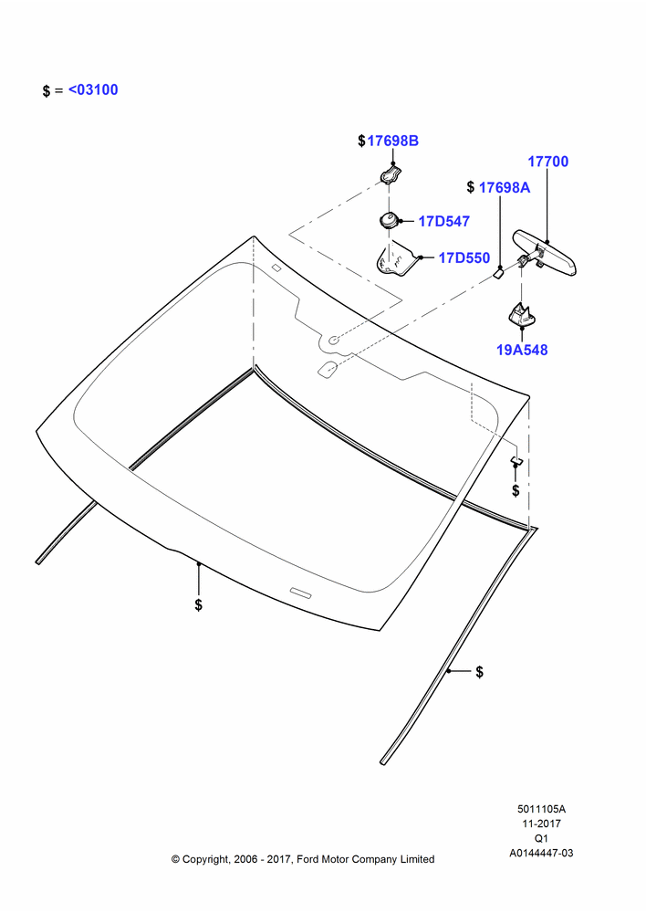 05A - Windshield/Inside Rear View Mirror, Production Installed; 06/NOV/2006-24/DEC/2014