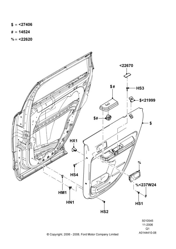 45A - Rear Door Trim Panels, Ford Series; 06/NOV/2006-12/JUL/2010