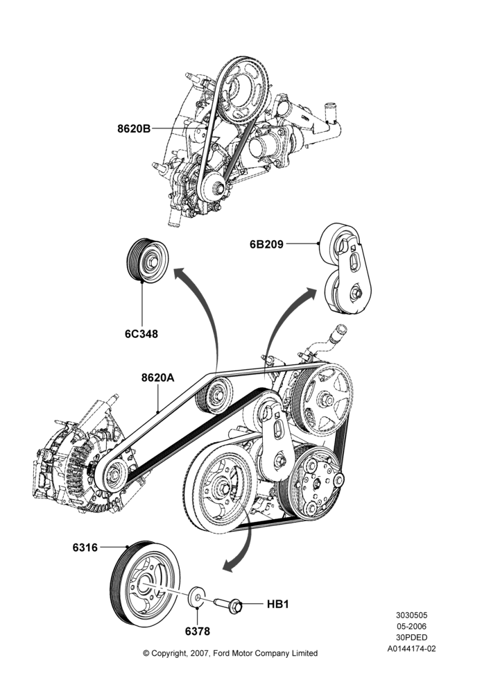 Pulleys and Drive Belts, 3.0 V6 24V DOHC EFI Modular