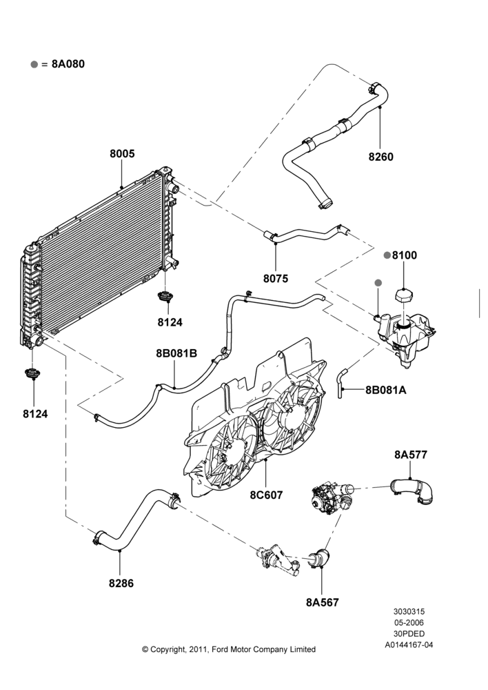 Radiator/Coolant Overflow Container, 3.0 V6 24V DOHC EFI Modular