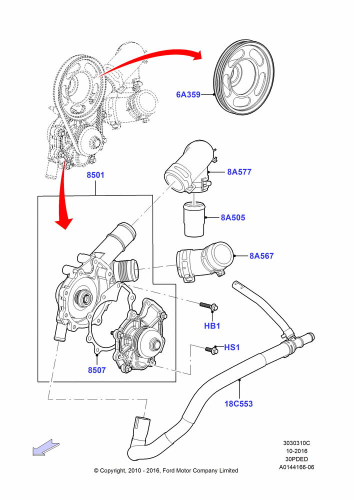 Water Pump, 3.0 V6 24V DOHC EFI Modular