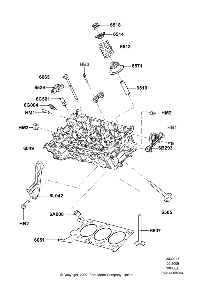 15C - Cylinder Head, 3.0 V6 24V DOHC EFI Modular; 01/MAY/2006-23/JUN/2008
