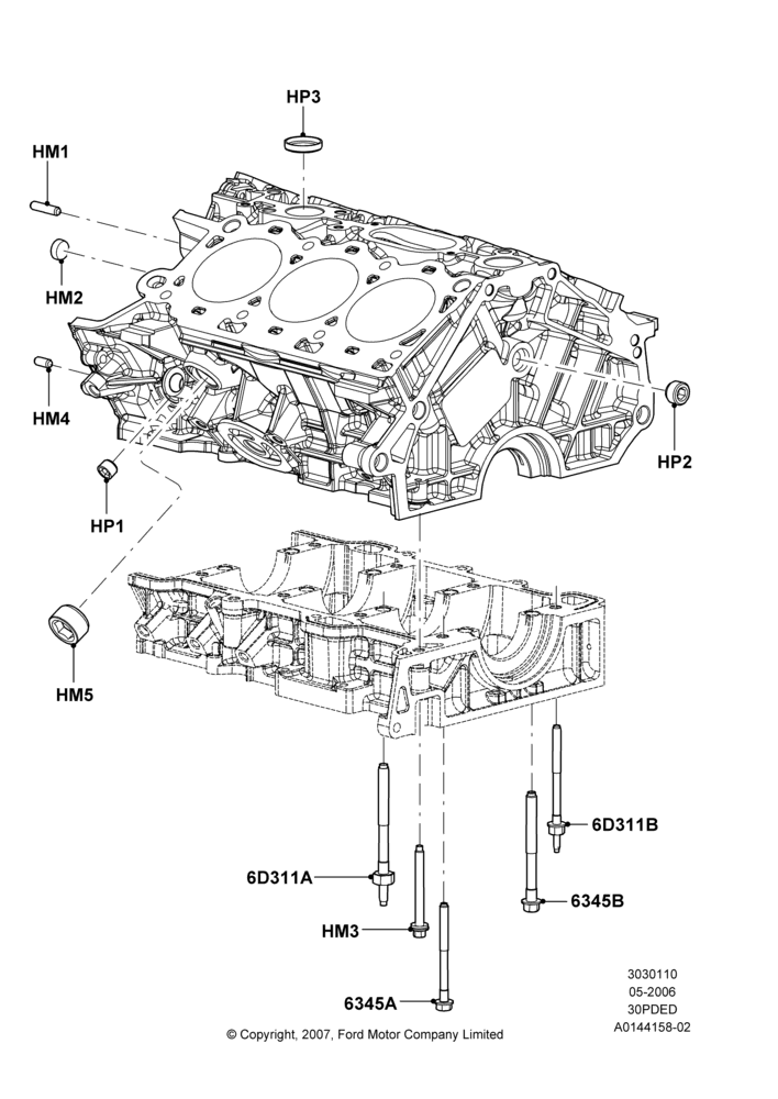 10C - Cylinder Block and Plugs, 3.0 V6 24V DOHC EFI Modular; 01/MAY/2006-23/JUN/2008