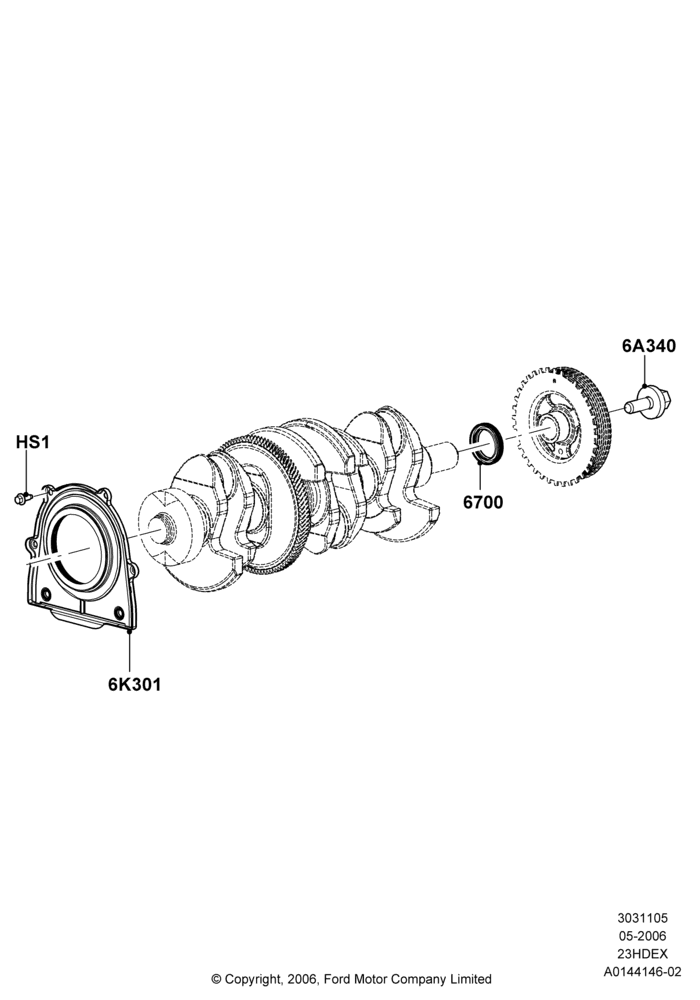 05C - Crankshaft/Pistons and Bearings, 2.3L Duratec-HE (145PS) - MI4; 01/MAY/2006-23/JUN/2008